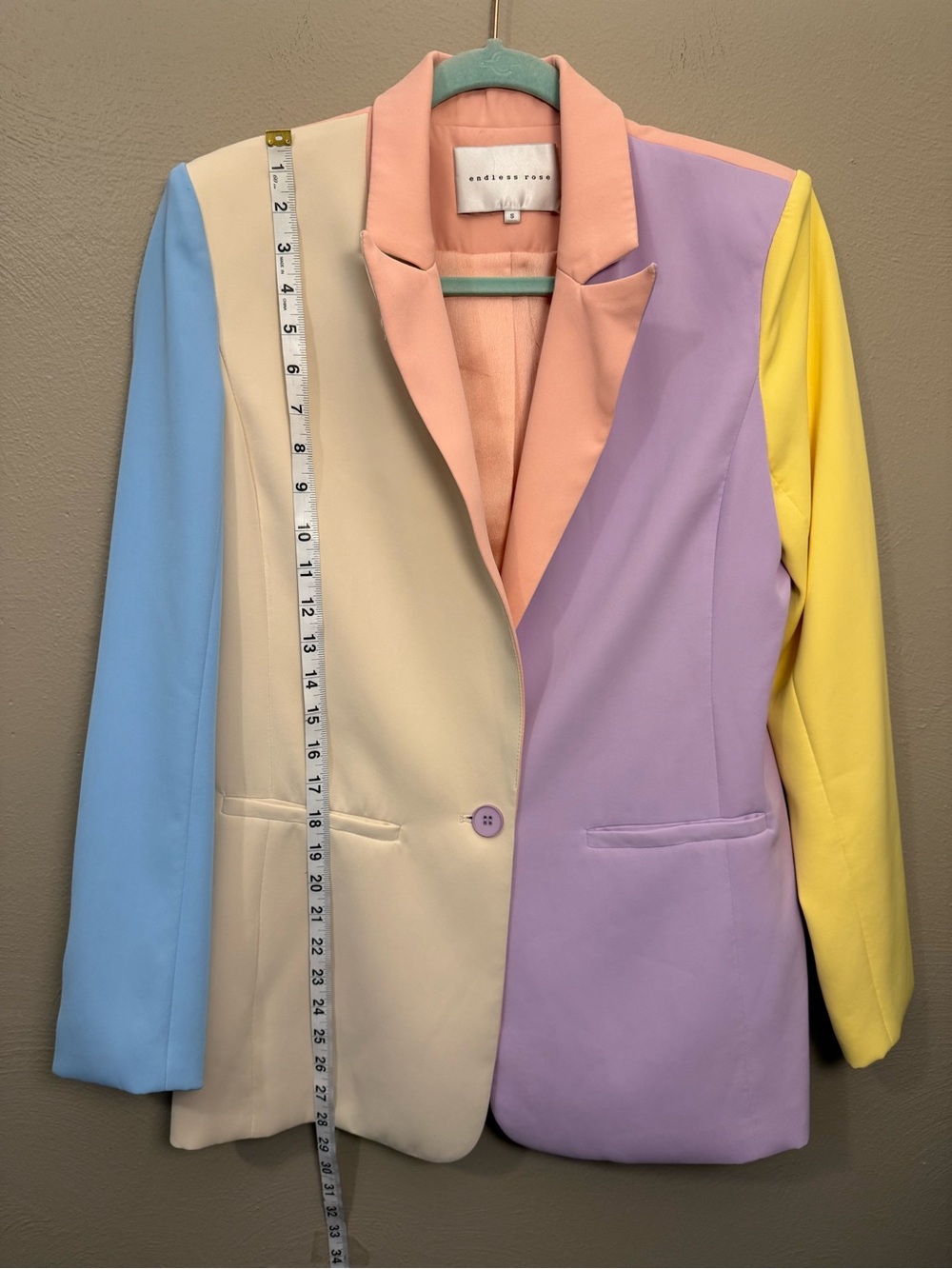 Endless Rose Women’s Pastel Chic Colorblock Blazer Single Button Size Small - Picture 9 of 10